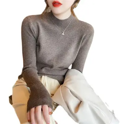 Women Knitted Half High Collar Shirt Grey 2021 - Image 12