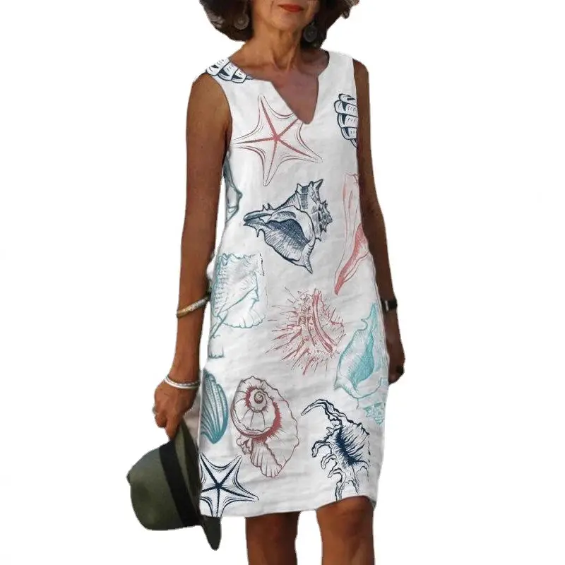Sleeveless Floral Print Dress Blue Green Summer - Image 8