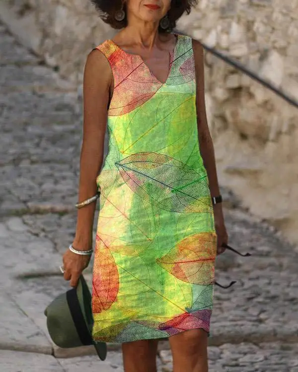 Sleeveless Floral Print Dress Blue Green Summer - Image 3