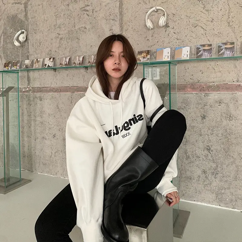 Grey Hooded Sweatshirt Women Fleece Lined Oversize 2023 - Image 4