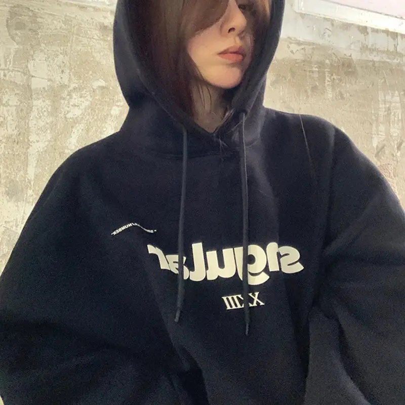 Grey Hooded Sweatshirt Women Fleece Lined Oversize 2023 - Image 5