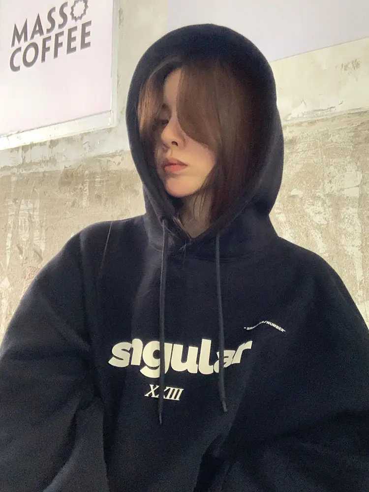Grey Hooded Sweatshirt Women Fleece Lined Oversize 2023 - Image 6