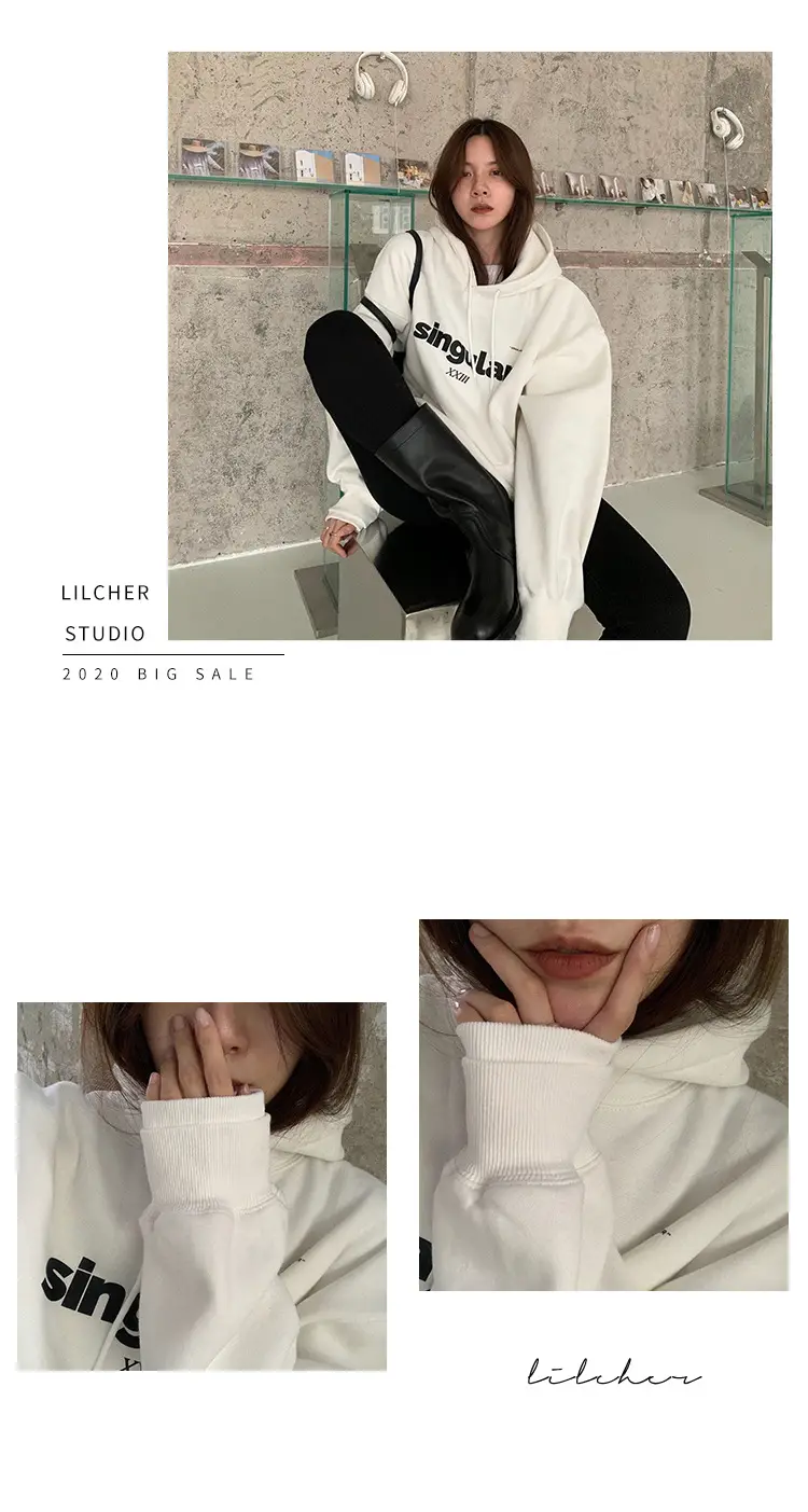 Grey Hooded Sweatshirt Women Fleece Lined Oversize 2023 — feature 12