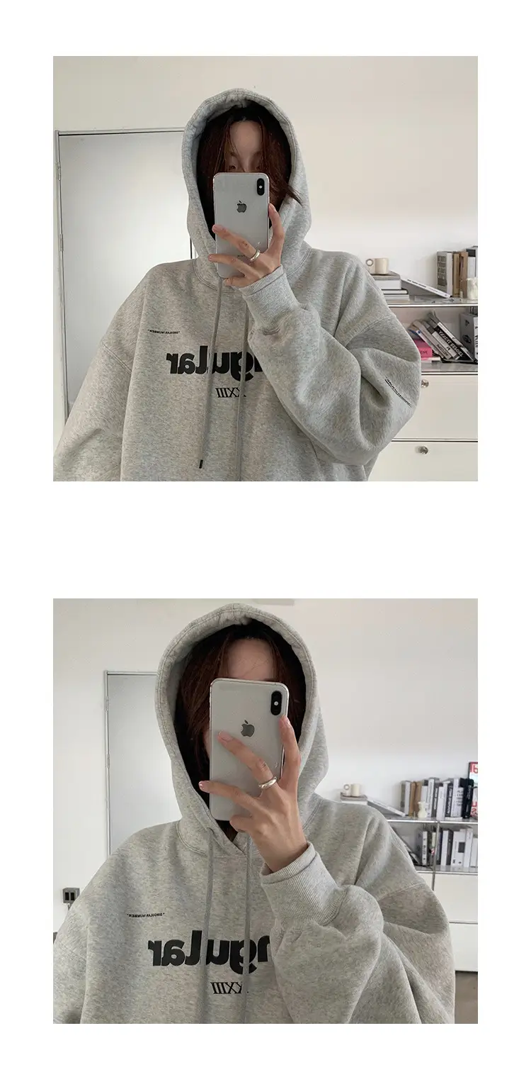 Grey Hooded Sweatshirt Women Fleece Lined Oversize 2023 — feature 2