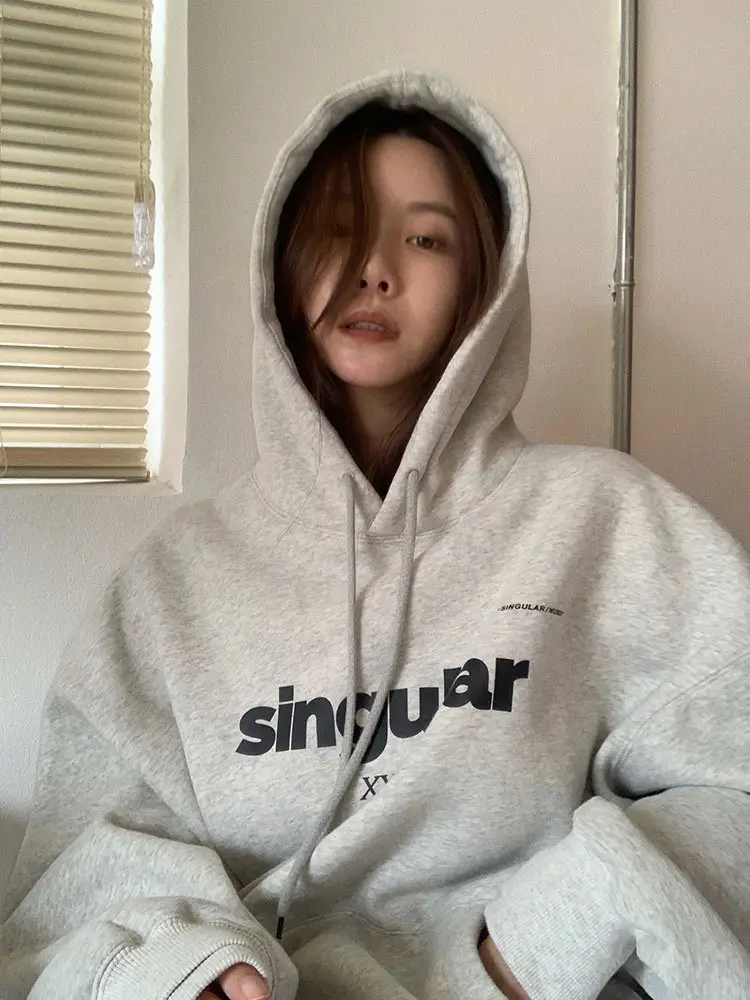 Grey Hooded Sweatshirt Women Fleece Lined Oversize 2023 — feature 4