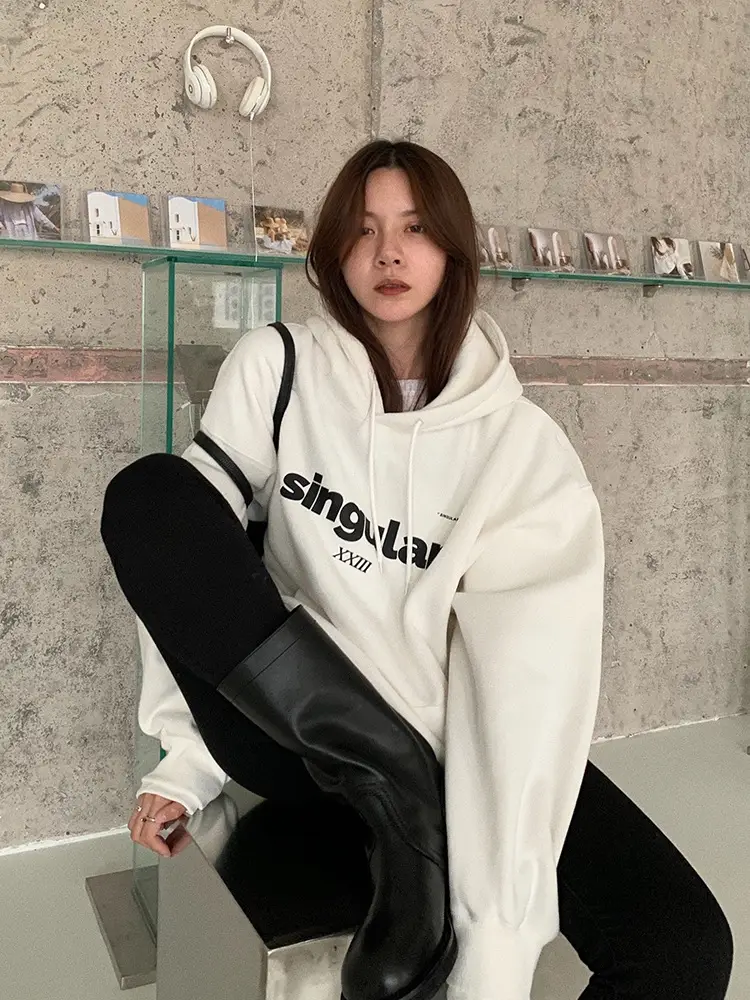 Grey Hooded Sweatshirt Women Fleece Lined Oversize 2023 — feature 6