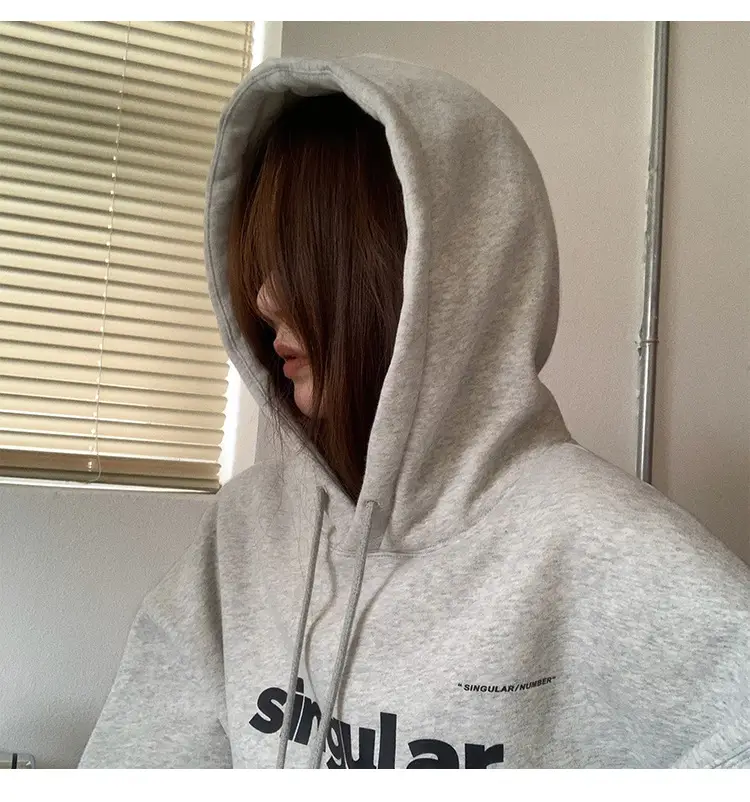 Grey Hooded Sweatshirt Women Fleece Lined Oversize 2023 — feature 8