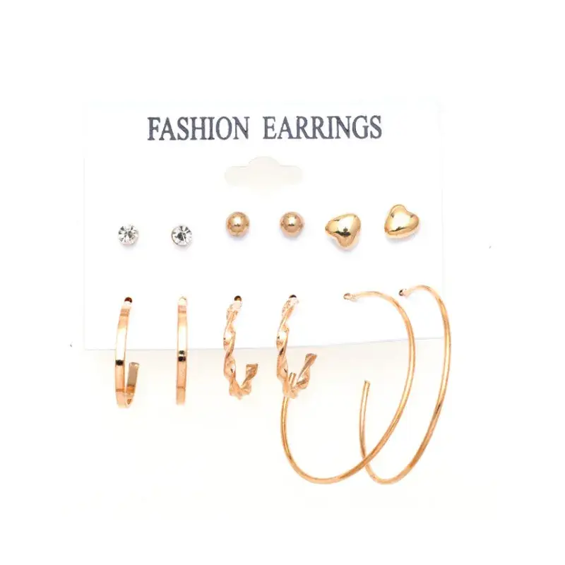 Cross Border Pearl Earrings Set 6 Pieces Gold - Image 2