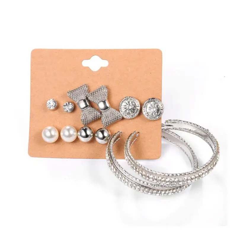 Cross Border Pearl Earrings Set 6 Pieces Gold - Image 3