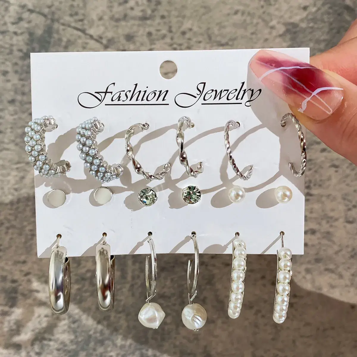 Cross Border Pearl Earrings Set 6 Pieces Gold - Image 5
