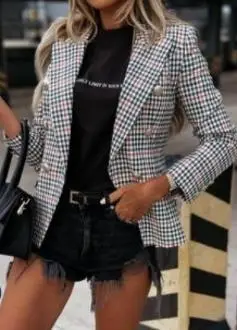 2021 Printed Plaid Small Suit Jacket Gray - Image 3