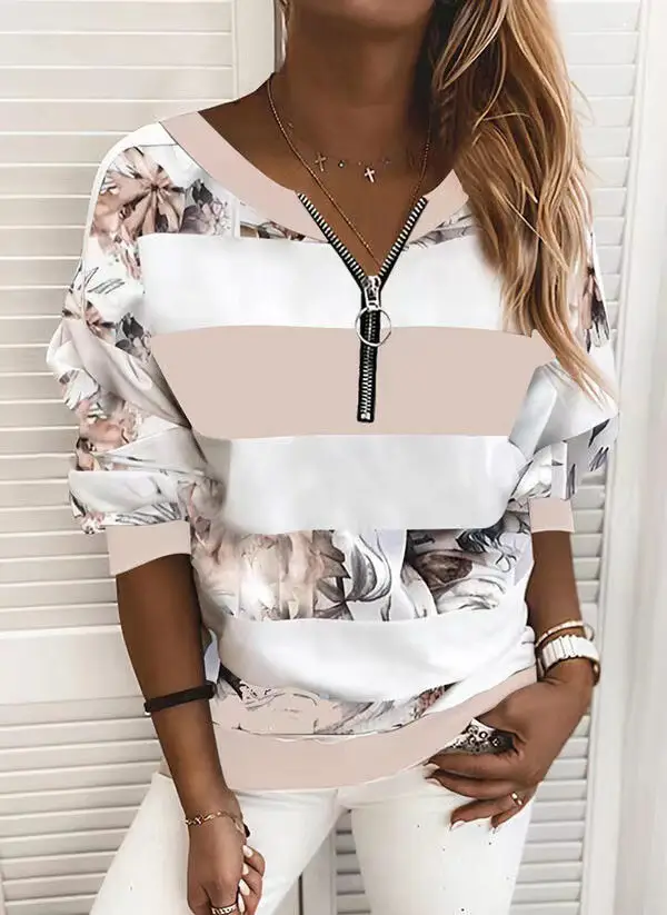 2025 Digital Print Zipper V-Neck Loose Sweatshirt - Image 2