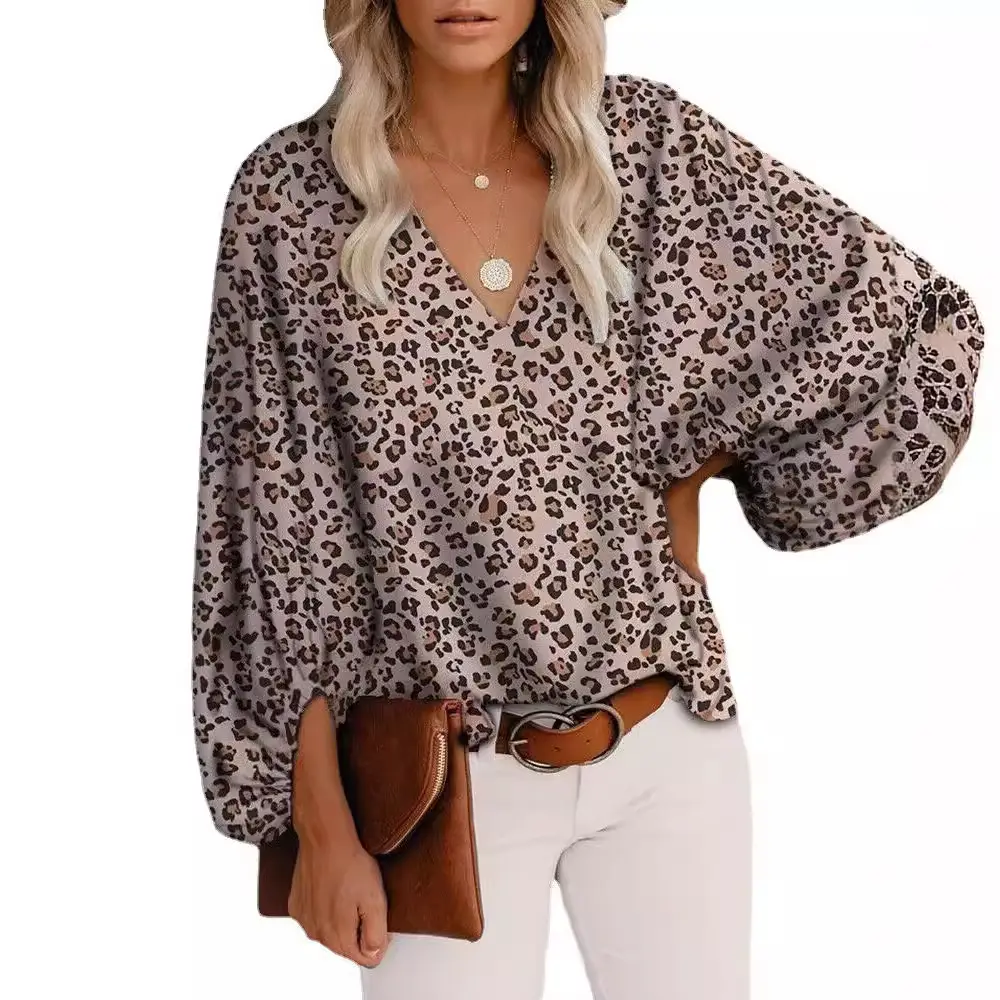 2025 Summer Printed V-Neck Lantern Sleeve Top - Image 20