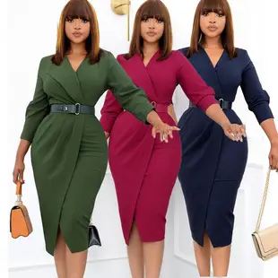 Red Loose Puff Sleeve Shirt Dress Large — feature 19