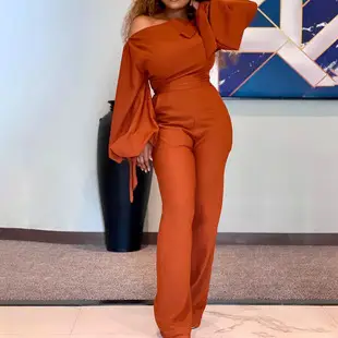 Red Loose Puff Sleeve Shirt Dress Large — feature 5