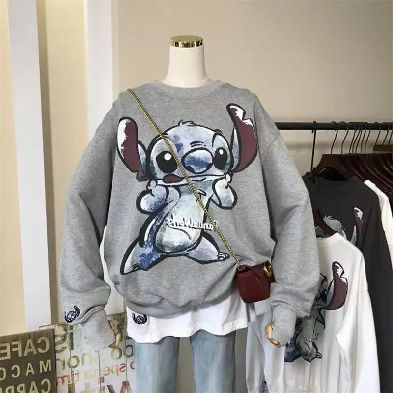 2026 Women's Grey Cartoon Hoodless Sweatshirt Long Sleeve Korean Style - Image 5