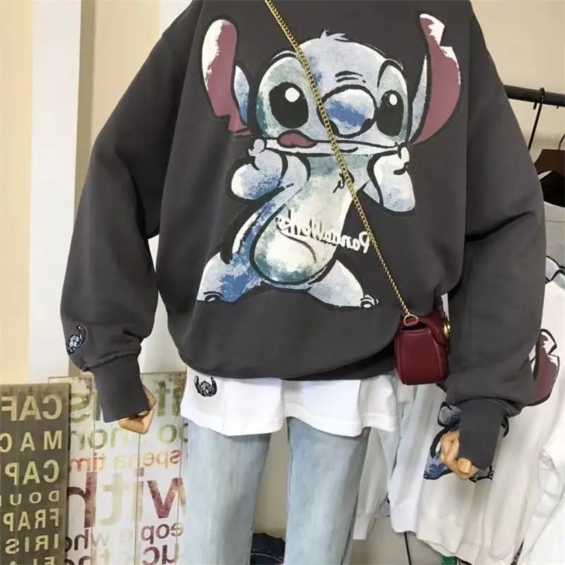 2026 Women's Grey Cartoon Hoodless Sweatshirt Long Sleeve Korean Style - Image 6