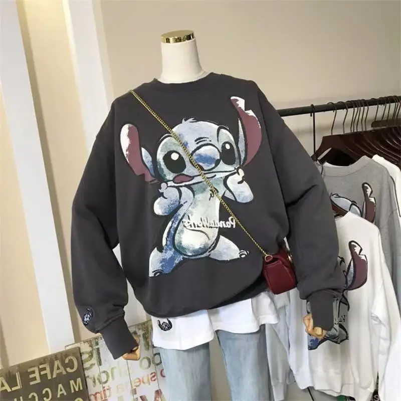 2026 Women's Grey Cartoon Hoodless Sweatshirt Long Sleeve Korean Style - Image 2