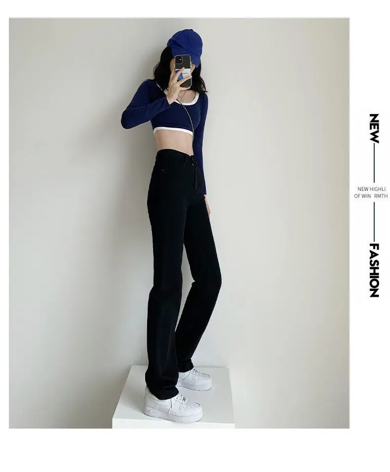 Autumn Brown High Waist Straight Trousers for Women — feature 23