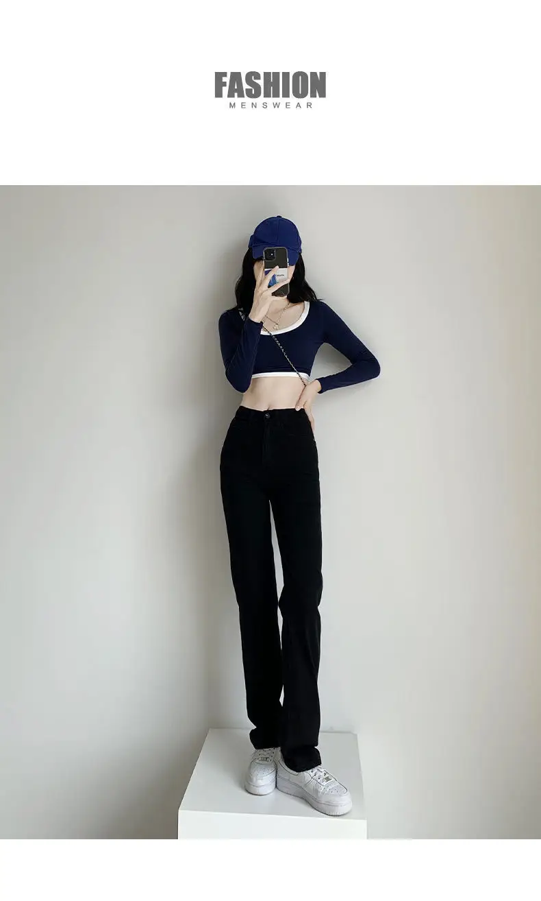 Autumn Brown High Waist Straight Trousers for Women — feature 24