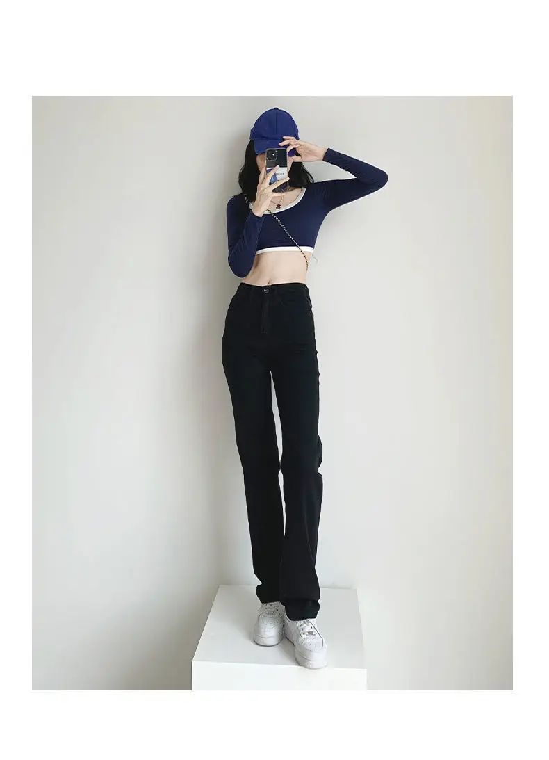 Autumn Brown High Waist Straight Trousers for Women — feature 26