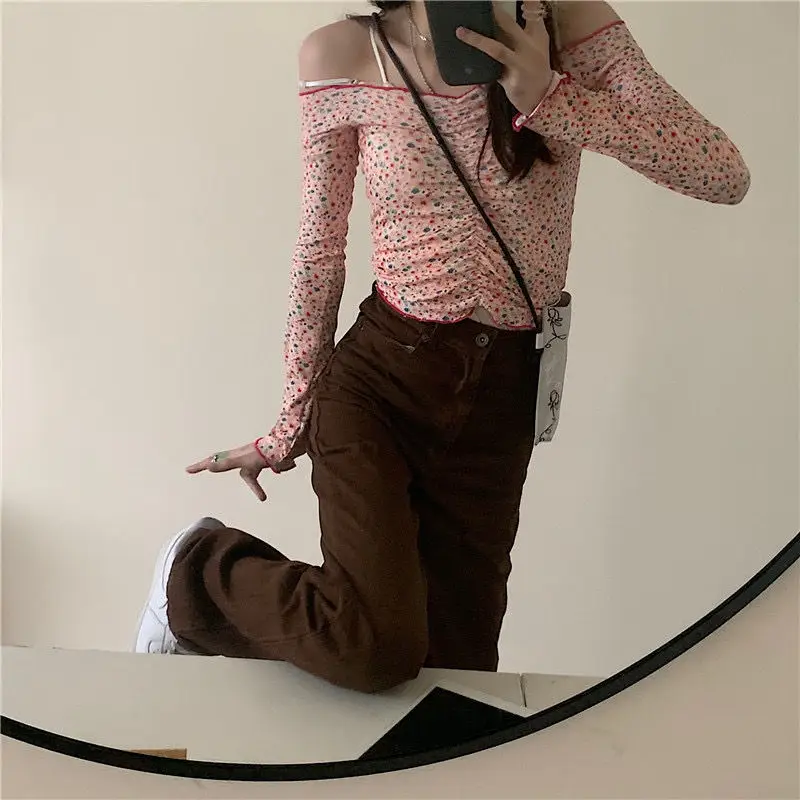 Autumn Brown High Waist Straight Trousers for Women — feature 4
