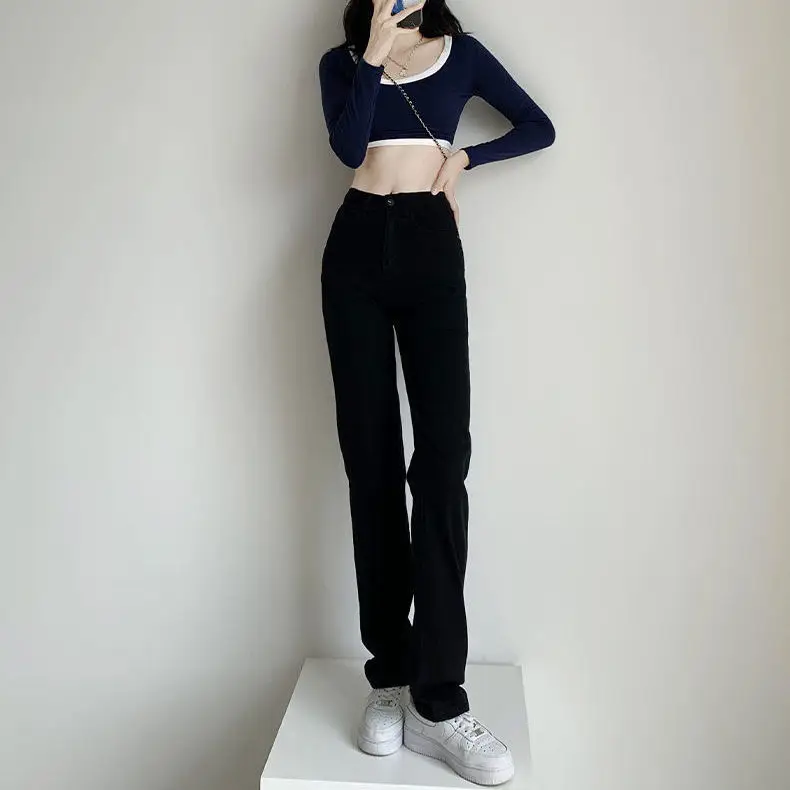 Autumn Brown High Waist Straight Trousers for Women - Image 3
