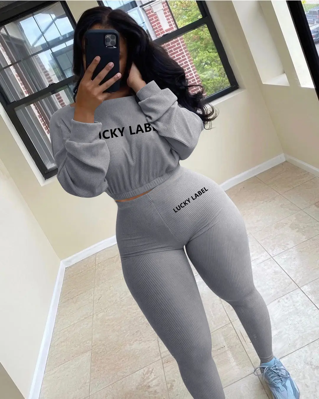 Women's Black Sweatpants Set with Letter Embroidery — feature 11