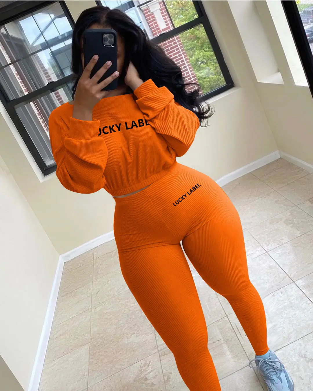 Women's Black Sweatpants Set with Letter Embroidery — feature 13