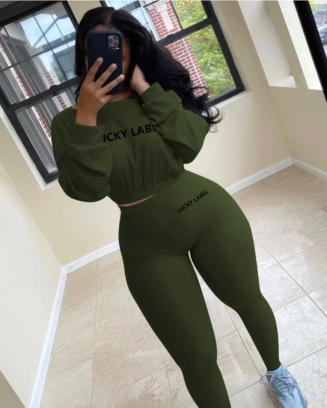 Women's Black Sweatpants Set with Letter Embroidery — feature 15