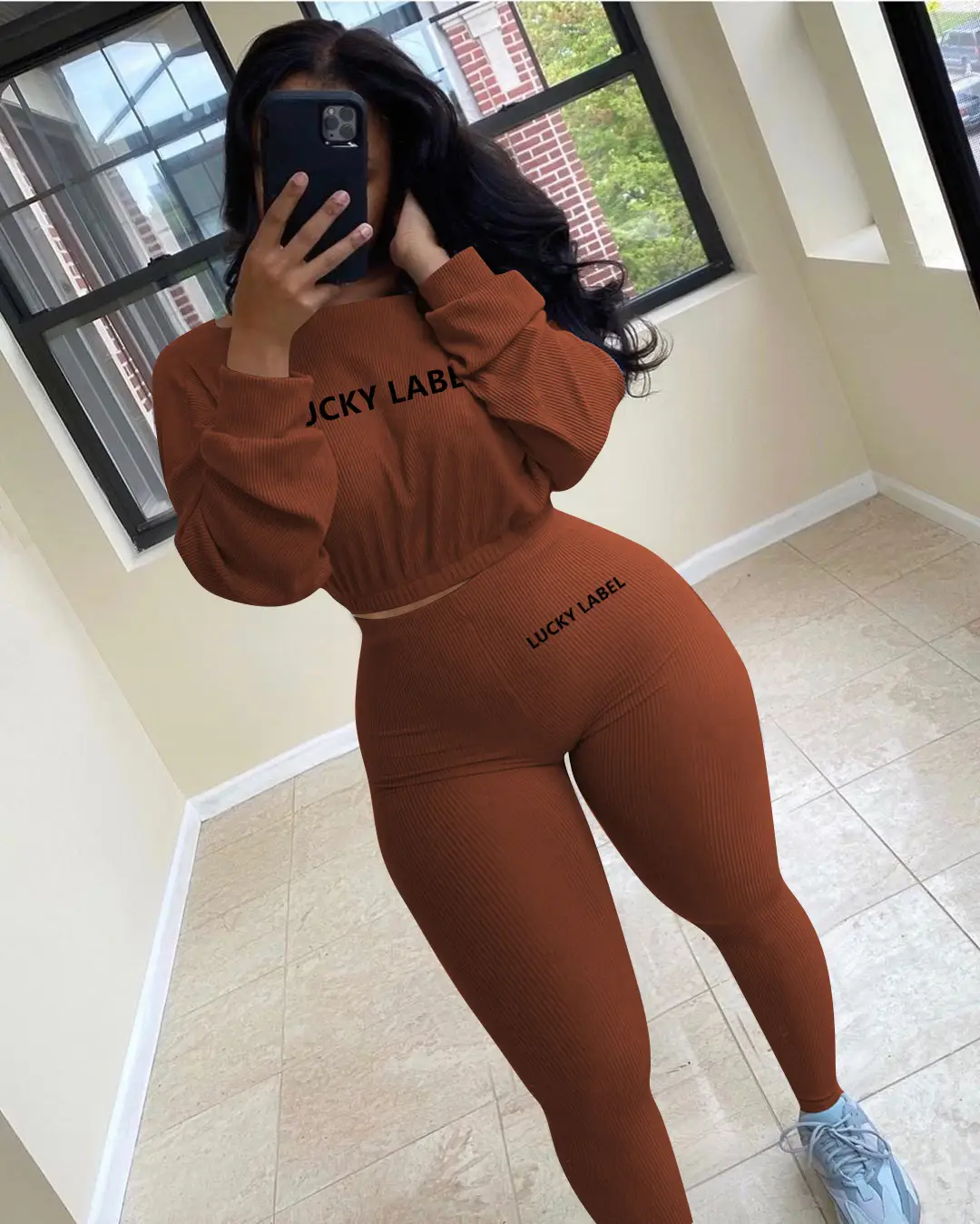 Women's Black Sweatpants Set with Letter Embroidery — feature 17
