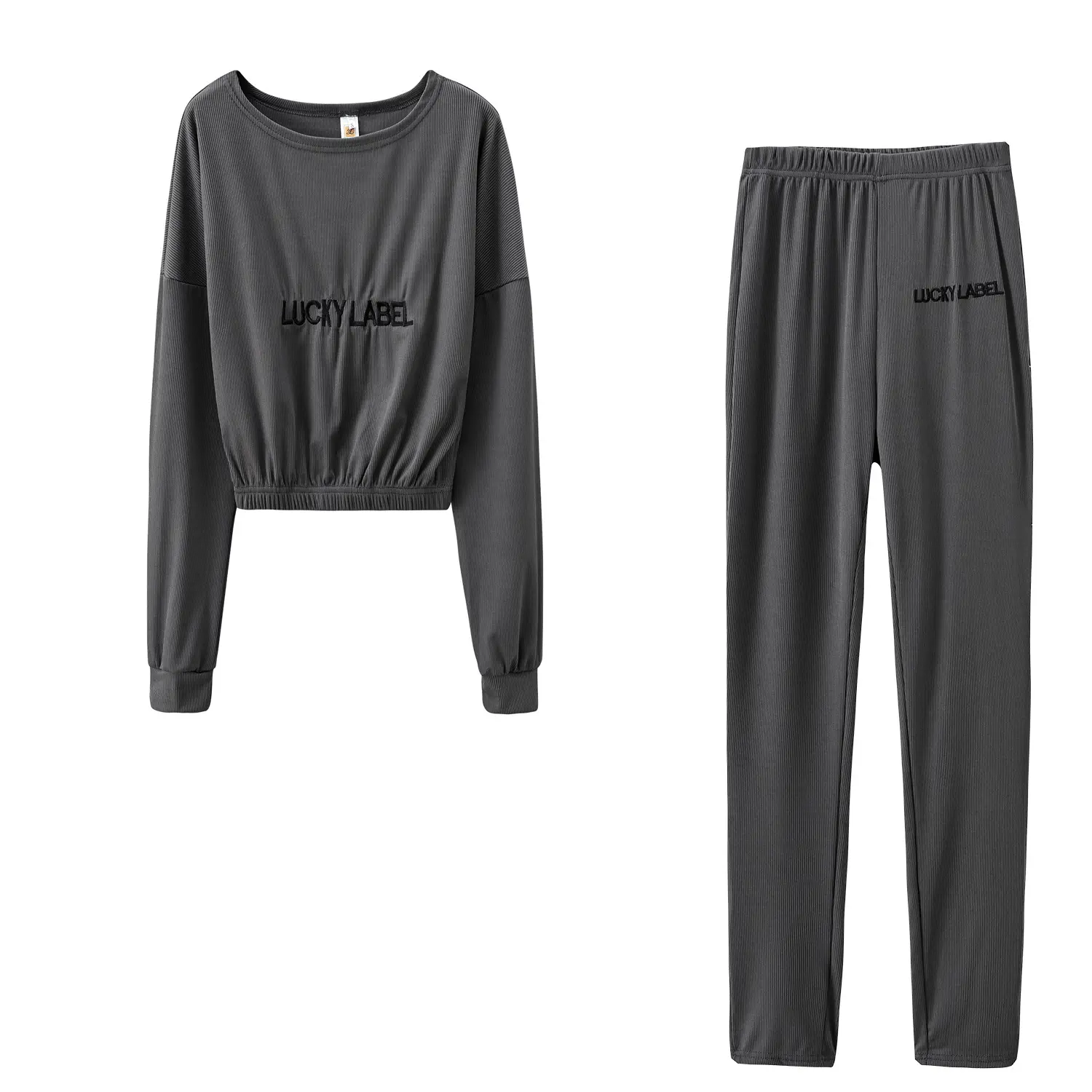 Women's Black Sweatpants Set with Letter Embroidery — feature 27