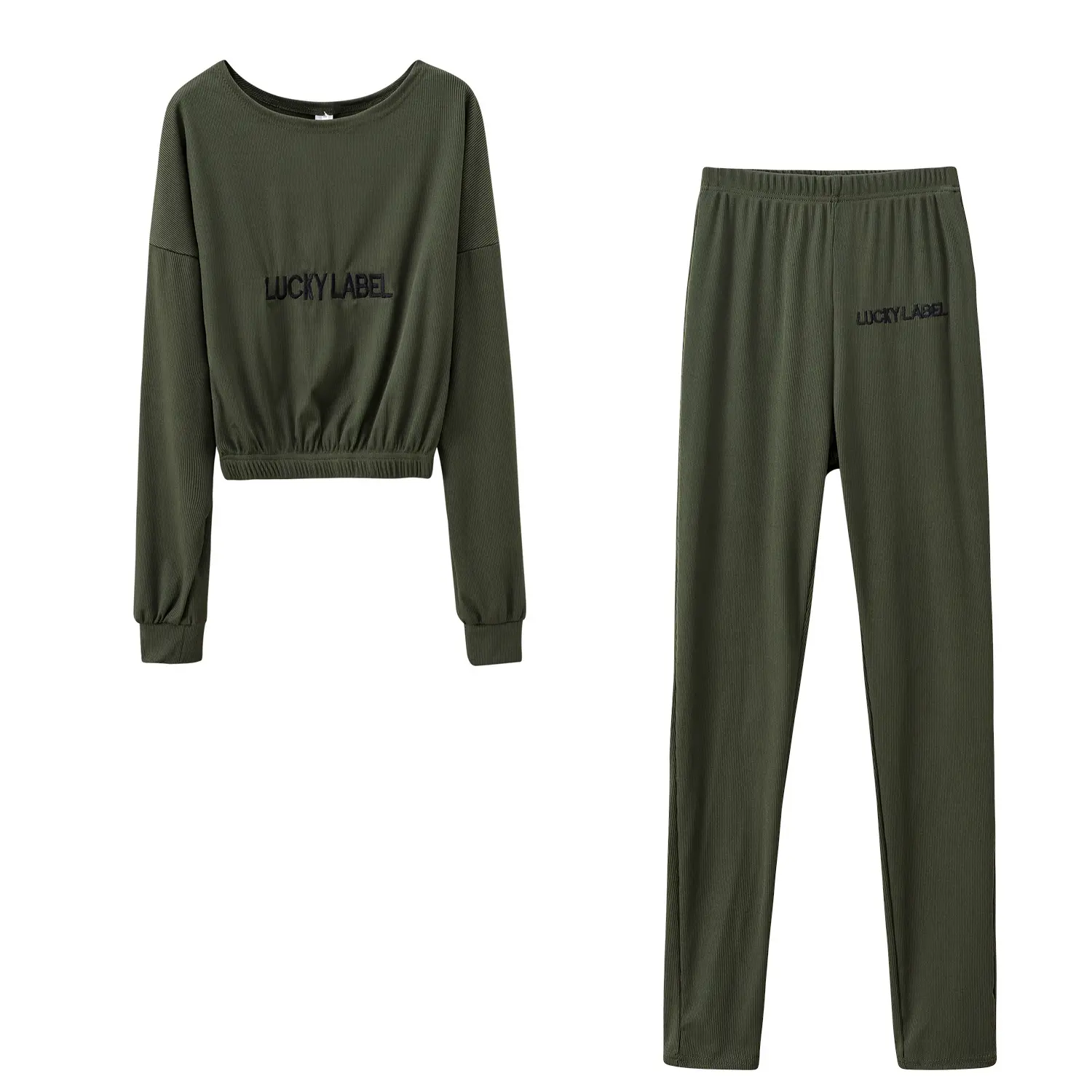Women's Black Sweatpants Set with Letter Embroidery — feature 29