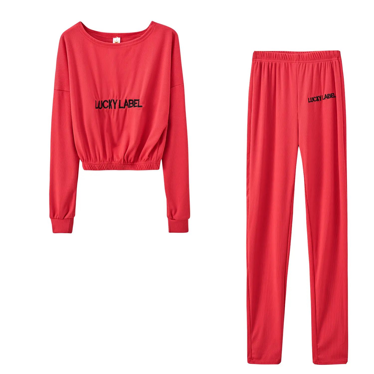 Women's Black Sweatpants Set with Letter Embroidery — feature 31