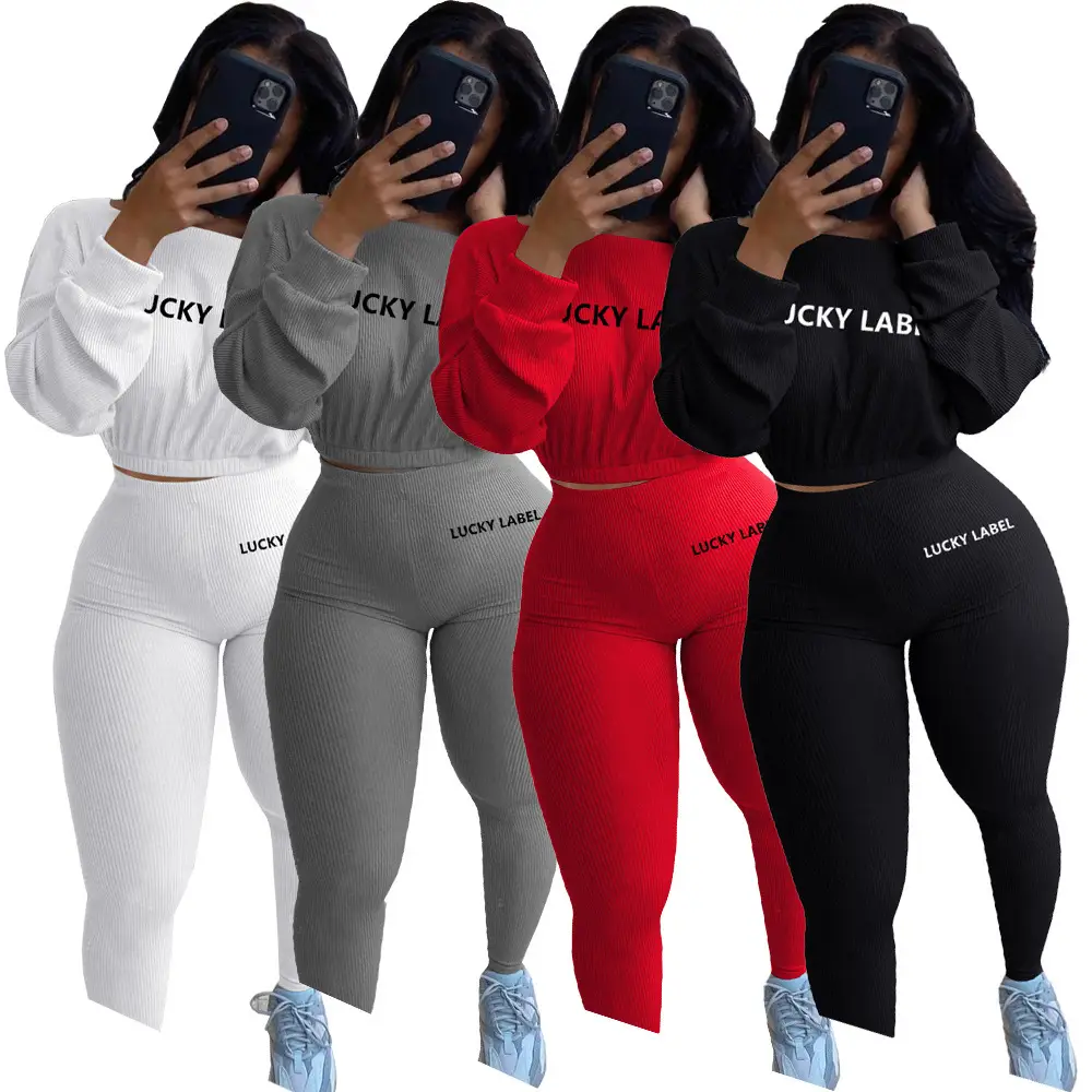Women's Black Sweatpants Set with Letter Embroidery — feature 4