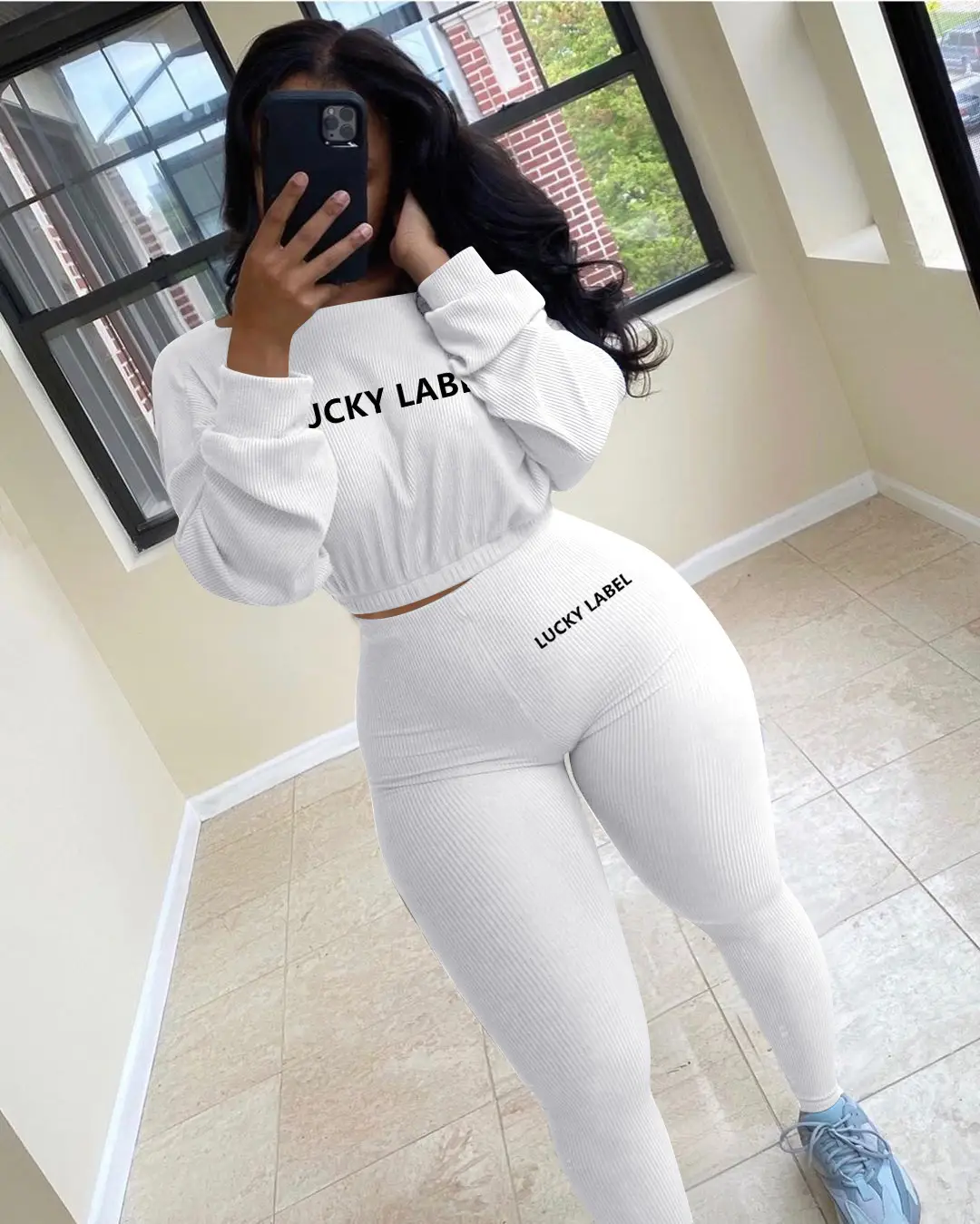 Women's Black Sweatpants Set with Letter Embroidery — feature 5