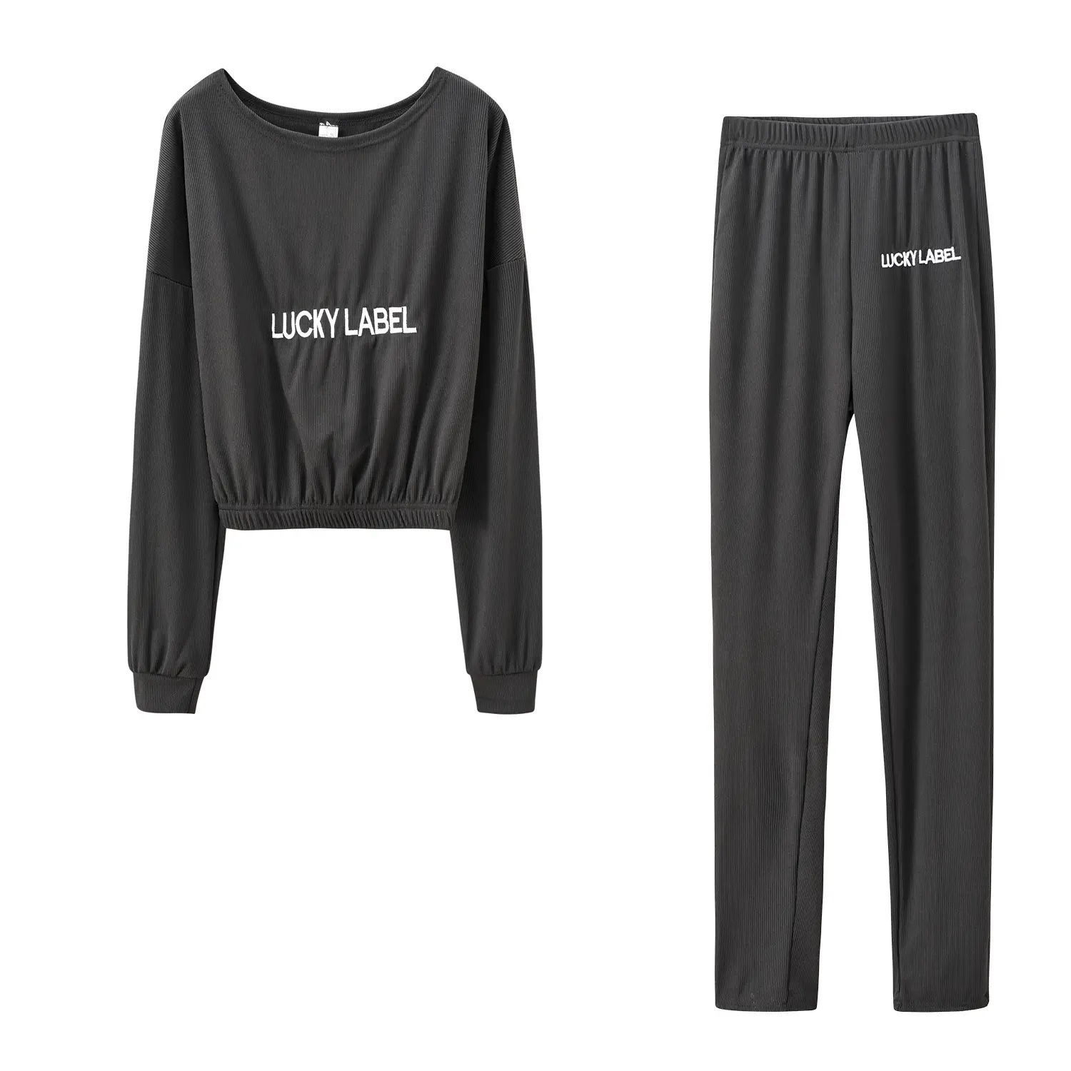Women's Black Sweatpants Set with Letter Embroidery - Image 3