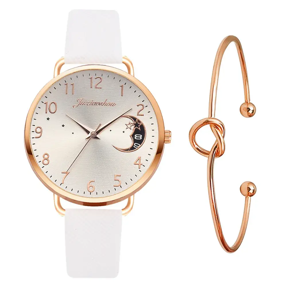 Women's Mei Gold Moon Watch with Light Blue Strap