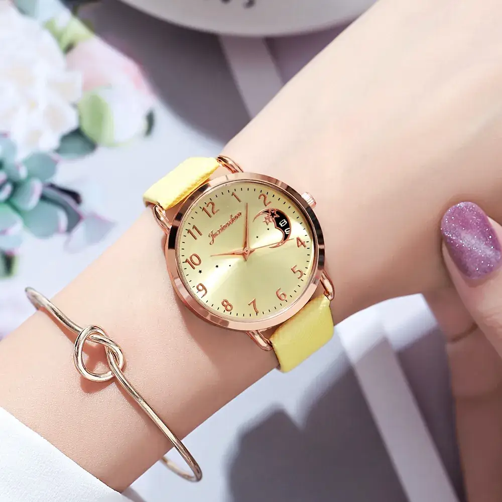 Women's Mei Gold Moon Watch with Light Blue Strap