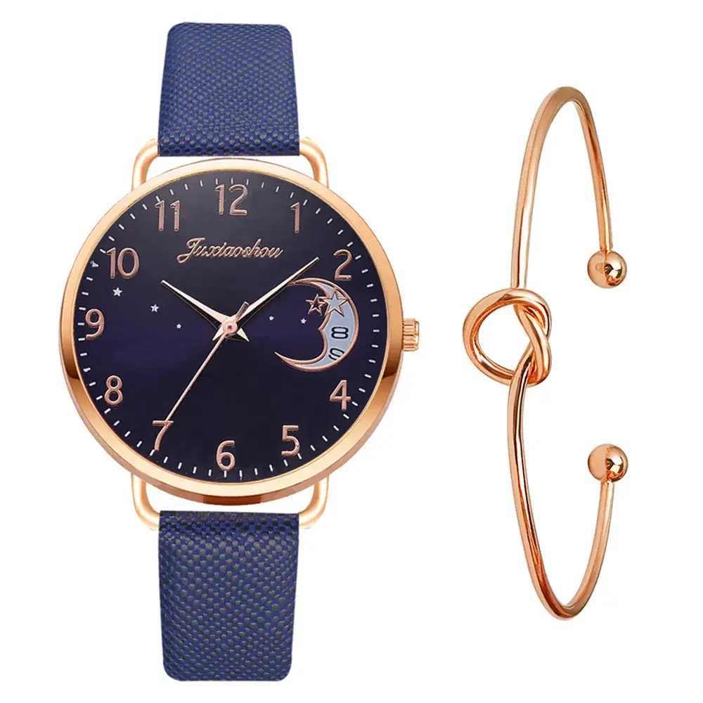 Women's Mei Gold Moon Watch with Light Blue Strap