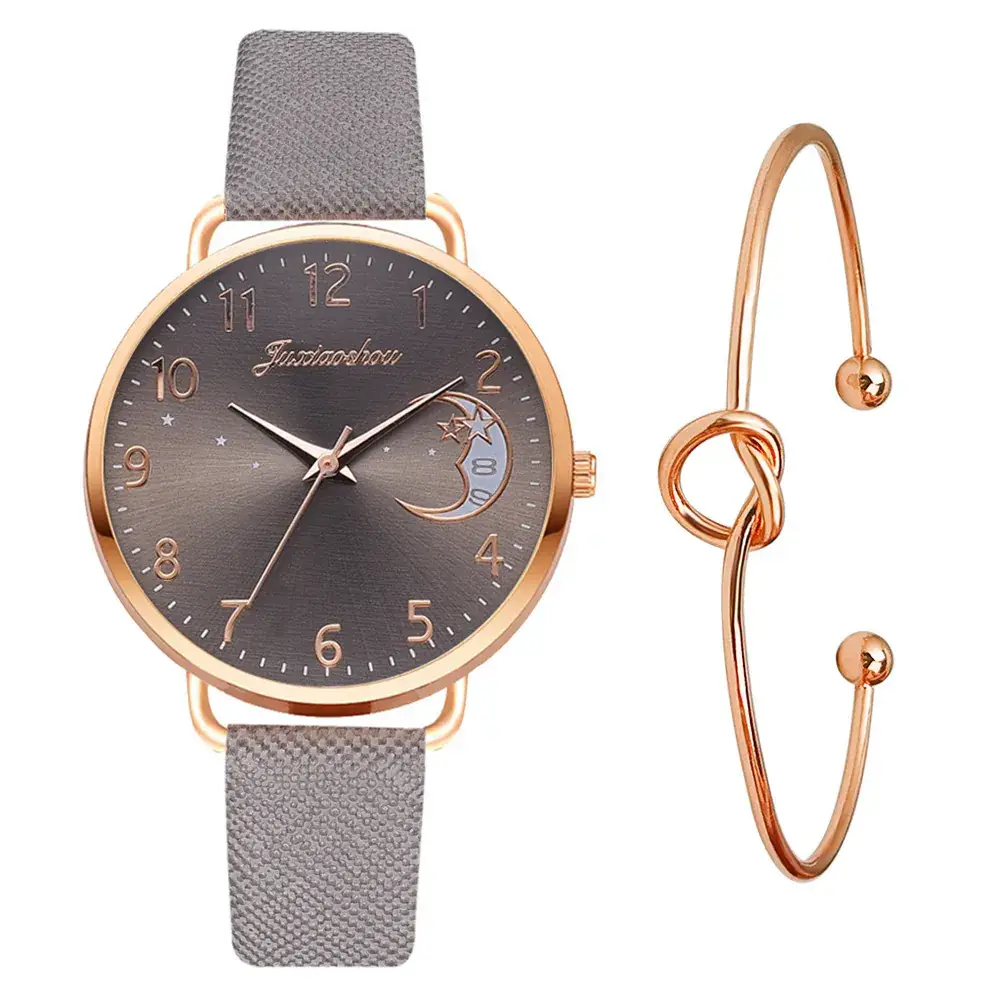 Women's Mei Gold Moon Watch with Light Blue Strap