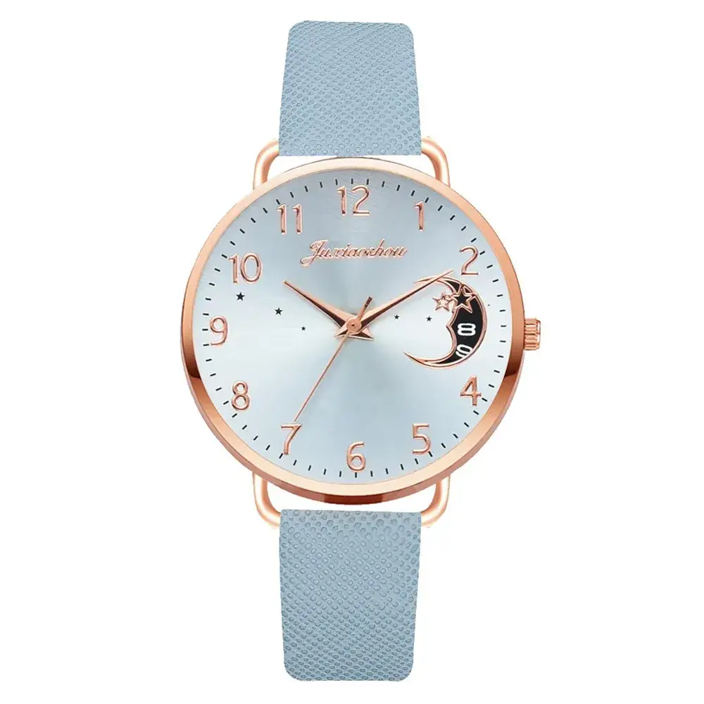 Women's Mei Gold Moon Watch with Light Blue Strap