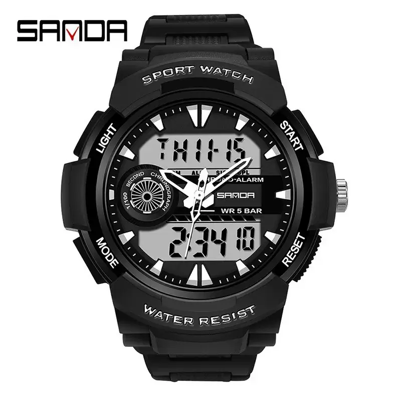Sanda Digital Single Display Watch Black Waterproof Sports Wear - Image 9
