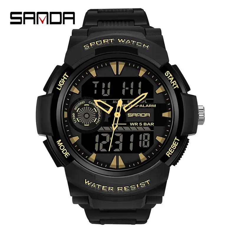 Sanda Digital Single Display Watch Black Waterproof Sports Wear - Image 2