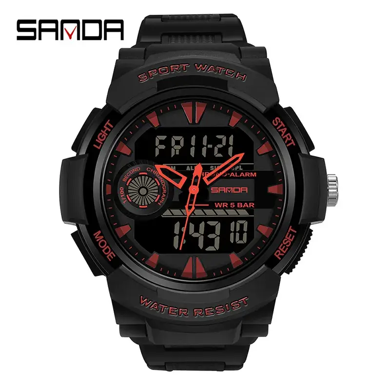 Sanda Digital Single Display Watch Black Waterproof Sports Wear - Image 3