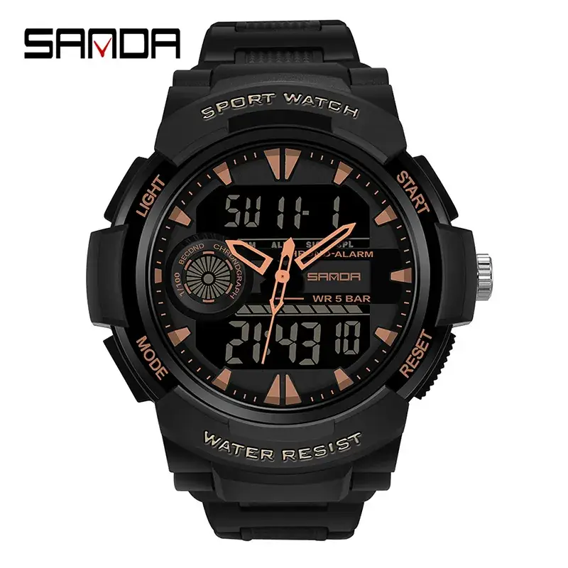 Sanda Digital Single Display Watch Black Waterproof Sports Wear - Image 5
