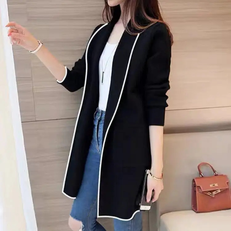2026 Winter Women's Black Mid-Length Cardigan Jacket