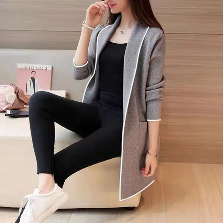 2026 Winter Women's Black Mid-Length Cardigan Jacket