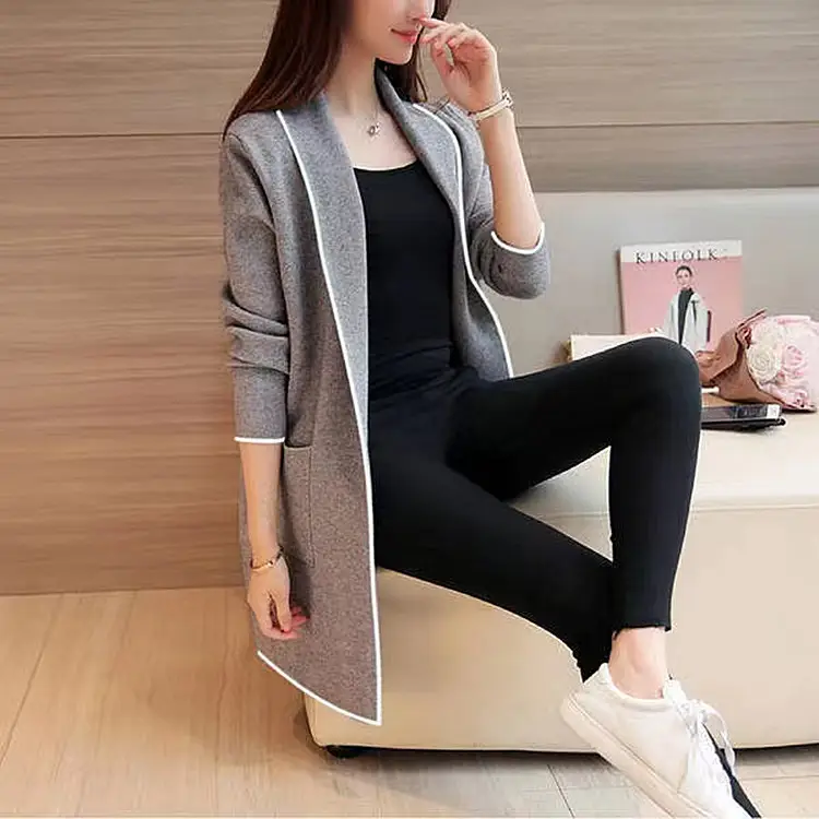 2026 Winter Women's Black Mid-Length Cardigan Jacket