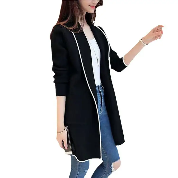 2026 Winter Women's Black Mid-Length Cardigan Jacket